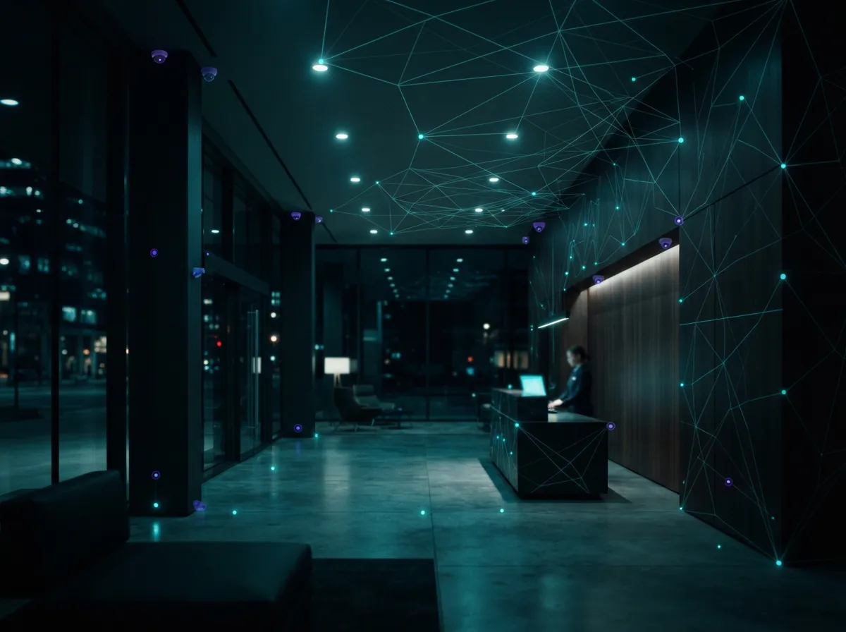 Building interior with IoT sensor network overlay